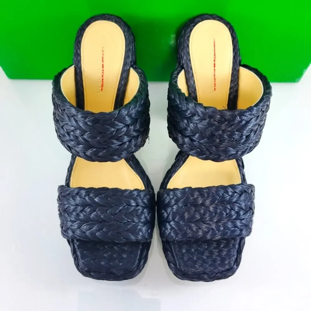 NEW$1,550 Bottega Veneta Trinity Braided Raffia Two-Band Platform Sandals Sz 10